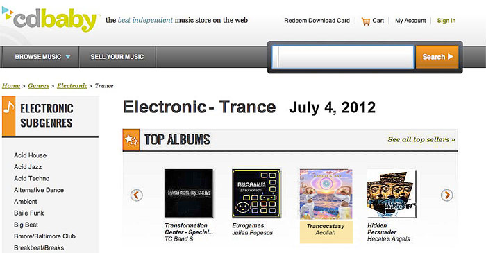 Trancecstasy on CD Baby Charts